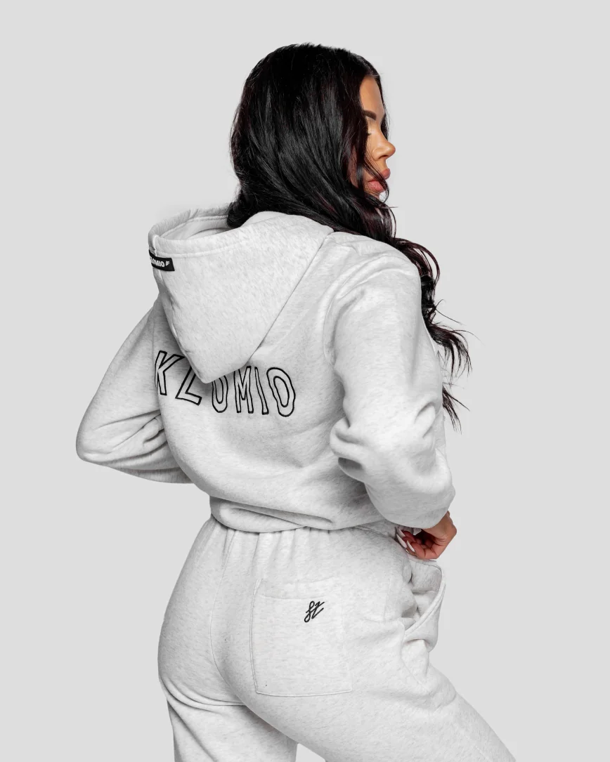 Dámská šedá oversized fitness mikina bez kapsy, pohodlná sportovní mikina s kapucí na cvičení a volný čas