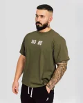 Pánské bavlněné oversized triko khaki, pohodlné fitness triko pro cvičení a volný čas