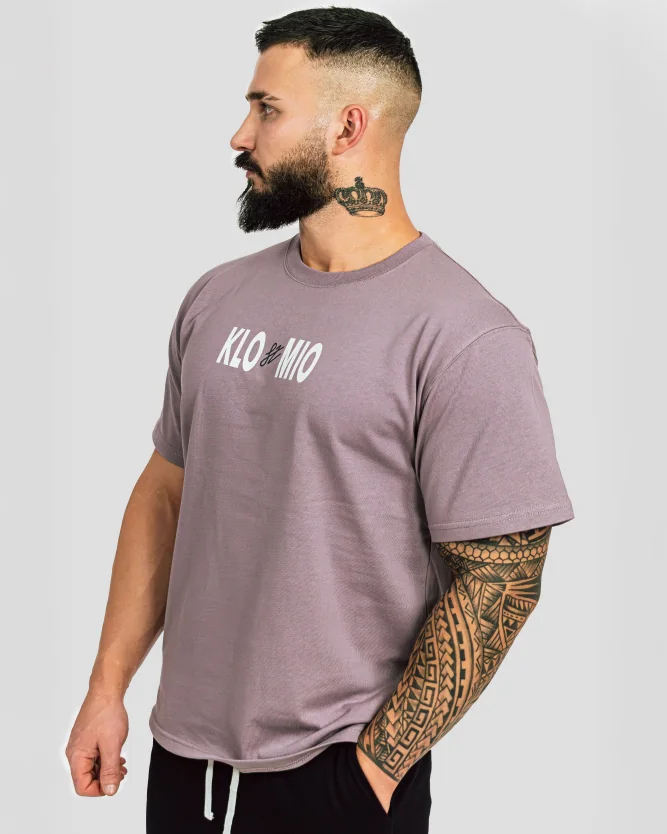 Pánské bavlněné oversized triko fialové, pohodlné fitness triko pro cvičení a volný čas
