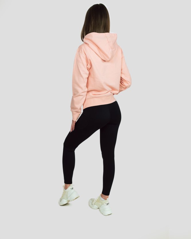 Dámská fitness mikina s kapucí a kapsou v růžové barvě, pohodlná sportovní mikina na cvičení a volný čas
