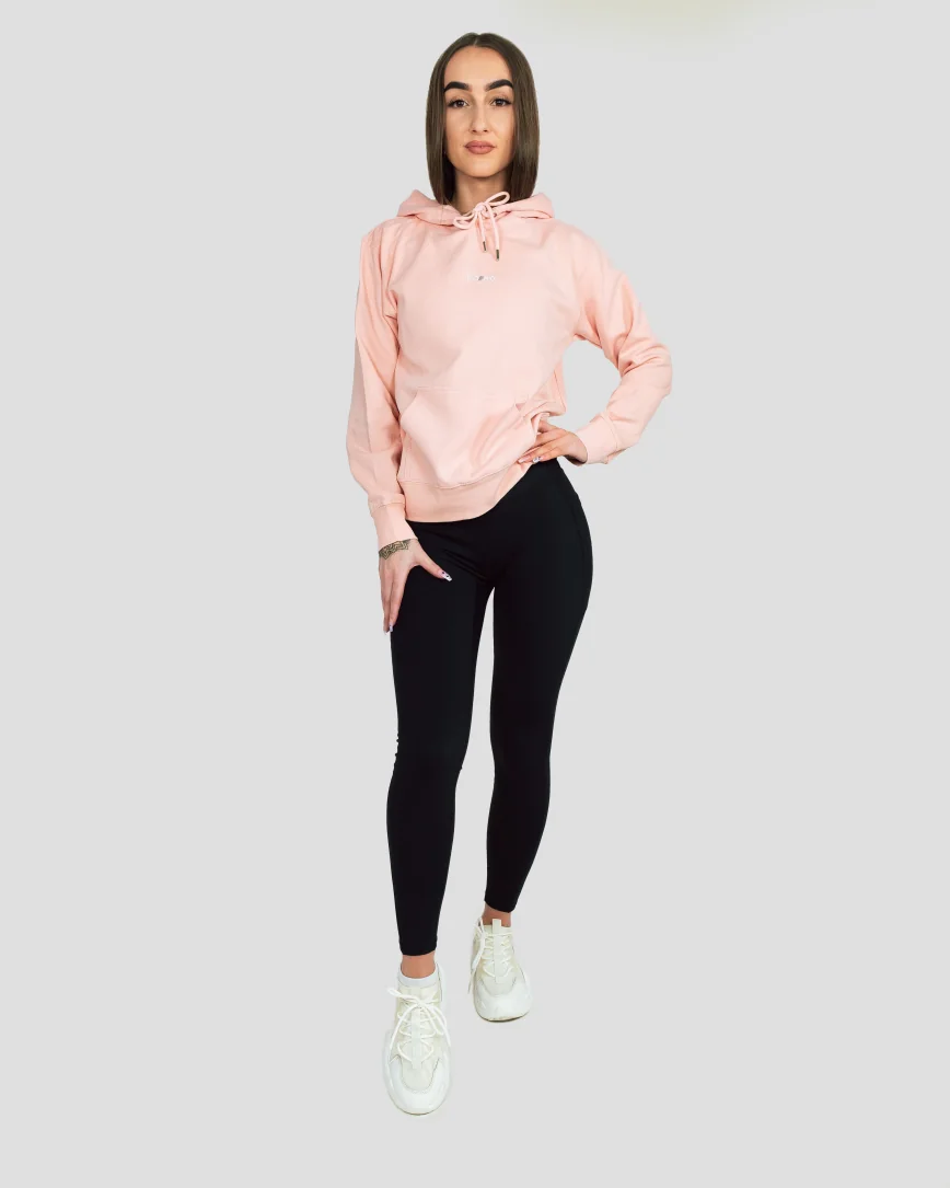 Dámská fitness mikina s kapucí a kapsou v růžové barvě, pohodlná sportovní mikina na cvičení a volný čas