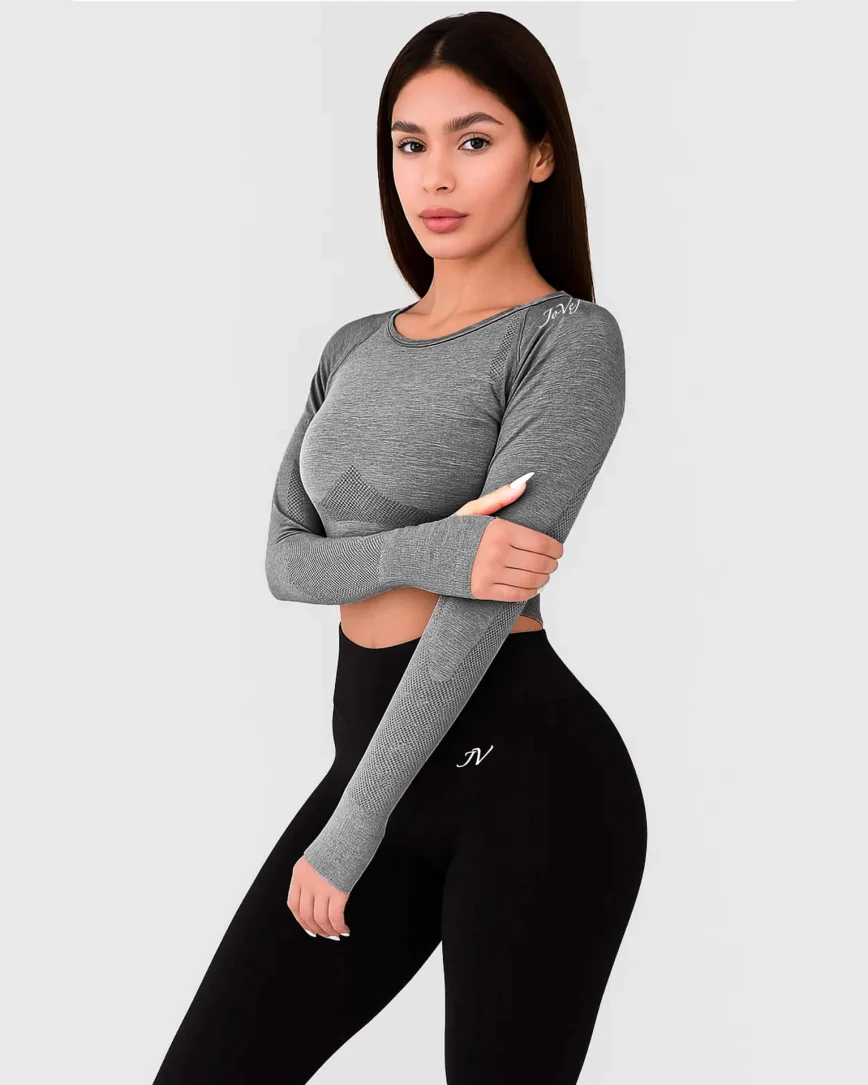Dámský šedý bezešvý crop top, ideální na fitness i volné chvíle